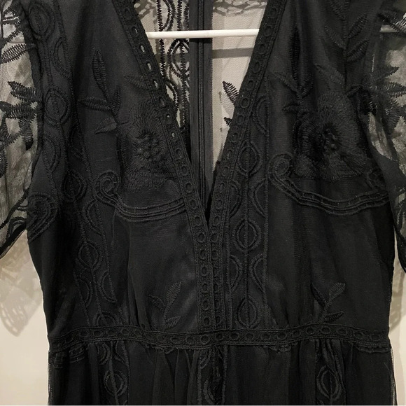 Eleter Women's Deep V-Neck Lace Romper Short Sleeve Long Dress Black Size M - Picture 7 of 11